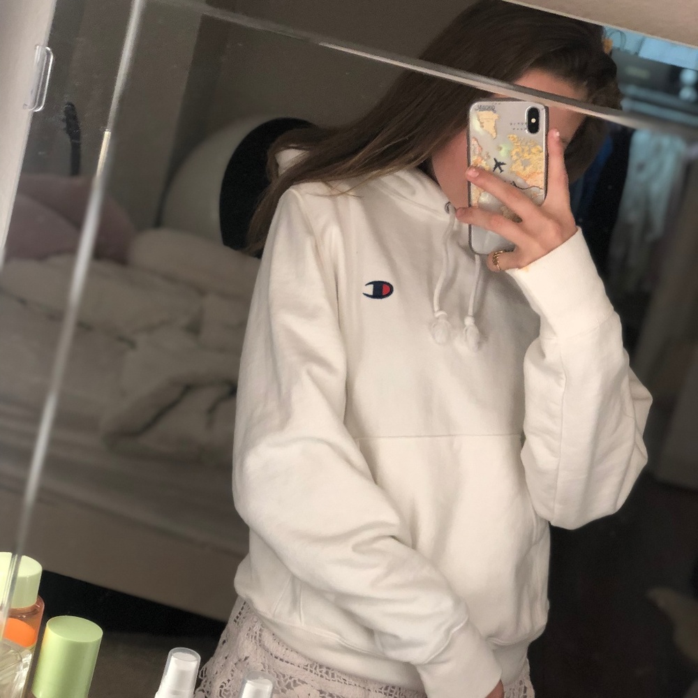 White Champion Reverse Weave Hoodie